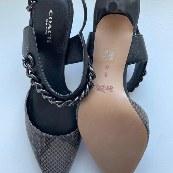 Coach Pointed Toe Slingback Heels Size 8 | Chain Strap - Picture 3 of 4